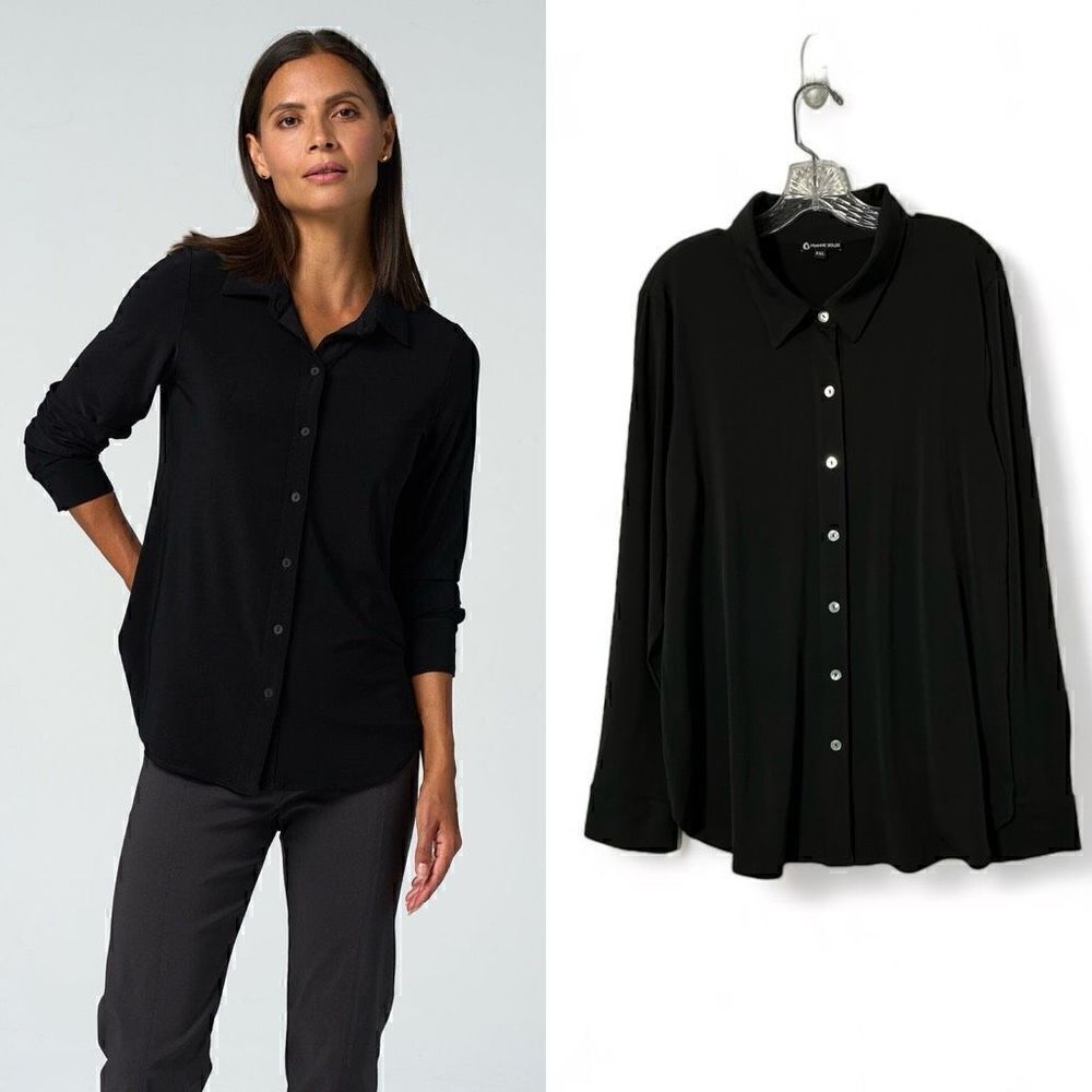 Franne Golde Black Katherine Button Down Shirt Size XXL Wrinkle Resistant.